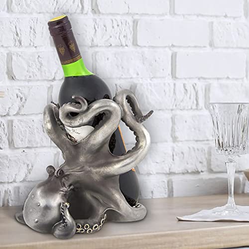 Octopus Wine Bottle Holder Figurine Tabletop Bar Counter Decorative Sculpture Single Wine Bottle Holder (Sliver) #TOP2