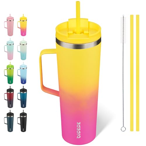 Image of BJPKPK 30oz Insulated Tumbler with Handle, Lid & Straw, Stainless Steel