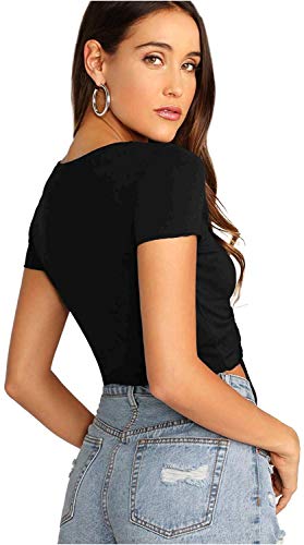 Verdusa-Womens-Ruched-Drawstring-Front-V-Neck-Crop-Tee-Top