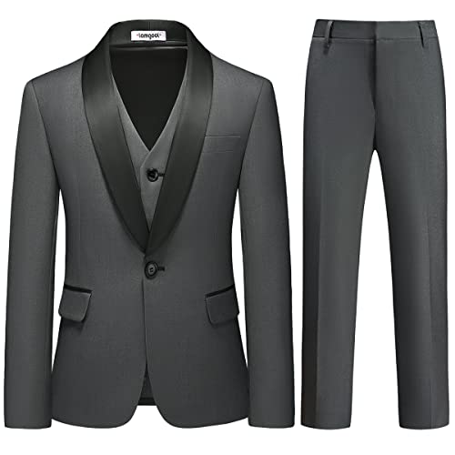 Image of Boy Suits 3 Piece Slim Fit Formal Suit Set with Tuxedo Jacket Vest Pants for Kids Wedding Ring Bearer Party
