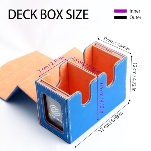 Image of SANZIE Card Deck Box for MTG Commander Deck Box with 2 Toploaders 35PT fits 240+ Single Sleeved Trading Cards PTCG TCG Deck Box for Trading Cards (Blue)