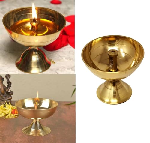 Image of Tia Crafts Akhand Diya Decorative Brass Diya for Pooja Plate, Brass Niranjan Diya, Brass Oil Lamp for Mandir, Daily Pooja & Festivals | Size - Medium