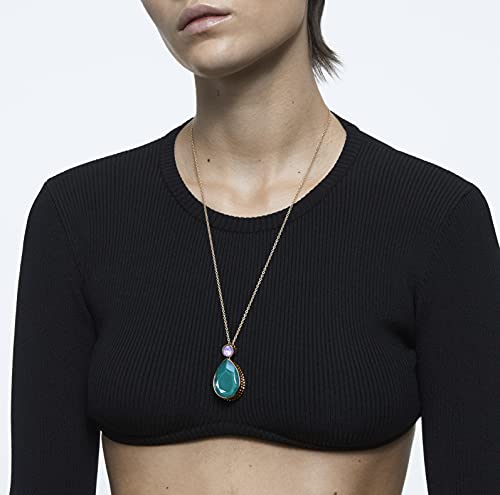 Swarovski Orbita Pendant Necklace, Dual-Sided Green And Lilac Drop-Cut Crystals With A Gold-Tone Finish Chain, Part Of The Swarovski Orbita Collection #TOP5