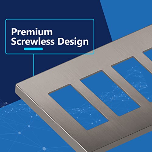 Image of LIDER Decorator Switch Cover, Screwless Wall Plate, Mid-Size 4-Gang 4.88 inch x 8.58 inch, LSWP-34M-BNK, UL Listed, Thermoplastic, Brushed Nickel, 1-Pack