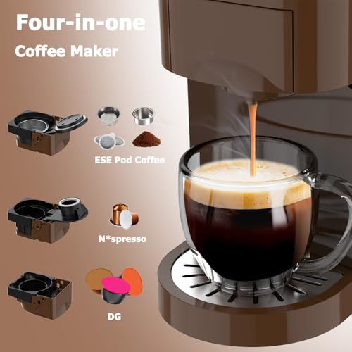 Image of 4 in 1 Espresso Single Serve Coffee Machine for Nespresso Original /Dolce Gusto /L'OR /Ground Capsule and ESE Coffee Pods,19Bar Multi-Capsule Coffee Machine AC-513K