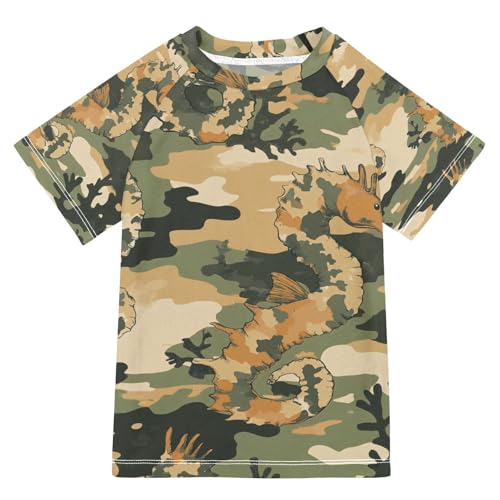 Jucciaco Boys Swimsuit Camo Seahorse Coral Ocean Sunscreen Kids Sun Rashguard Short Sleeve T-Shirts Swimwear Sets UPF 50+