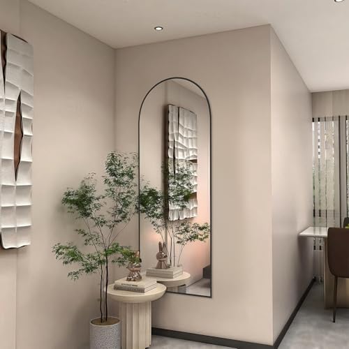 Image of SUNQUEEN 58 inchx19 inch Floor Mirror Full Length, Arched Full Length Mirror with Stand, Full Body Mirrors for Bedroom Living Room or Cloakroom Black