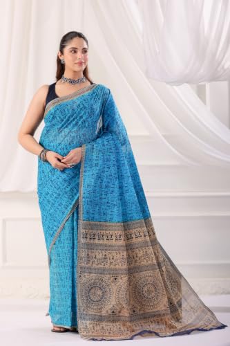 Image of TAMAIRA FASHION Mulmul Pure Cotton Saree For Woman Warli Printed |Office Wear Daily Wear Sarees For Women Without Blouse Piece(Available in 16 Colours)