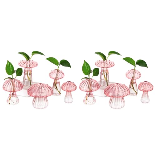 Hewory 植物用マッシュルームジャー 10個 ピンクガラス キノコのつぼみ 花用花瓶 ユニークな植物繁殖ステーション 伝播花瓶装飾 ミニキュート 水耕栽培テラリウム プランター 屋内プランター用（Amazon）