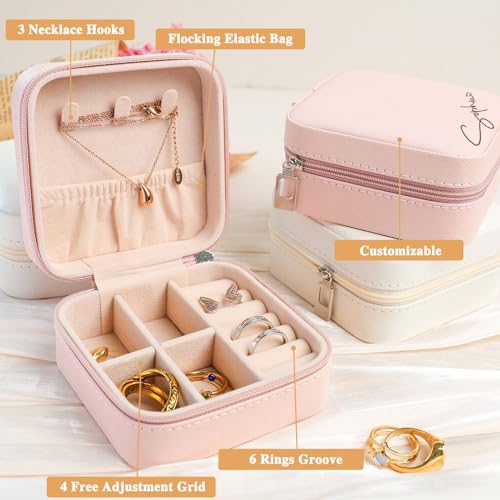 Corissy Personalized Jewelry Box for Women, Custom Travel Jewelry Case with Name and Birth Flower, Leather Jewelry Box for Rings, Earrings, Necklaces, Personalized Gifts for Women — view 6