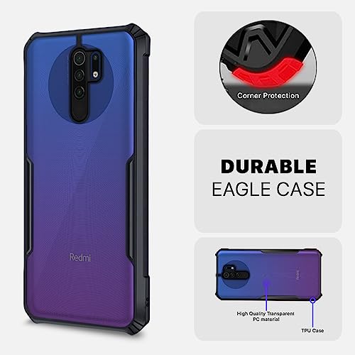 Image of Outlouders Back Cover for Redmi 9 Prime /Poco M2 | Ultra Hybrid Transparent | Full Camera Protection | Raised Edge | Crystal Clear Bumper Case(Black)