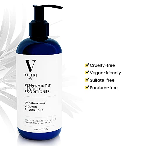Videri Peppermint & Tea Tree Conditioner – Formulated With Aloe Vera And Rosehip Seed Oil For Keratin Treated Hair. Sulfate & Paraben Free, Vegan, For Oily Scalp, Large 12 Fl Oz #TOP5