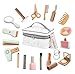 tetewood Wooden Kids Makeup Toy Set, Girls Pretend Cosmetic Bag Toys, Play House Beauty Salon Game, Birthday Gift for 3-9 Years Old Christmas 19pcs