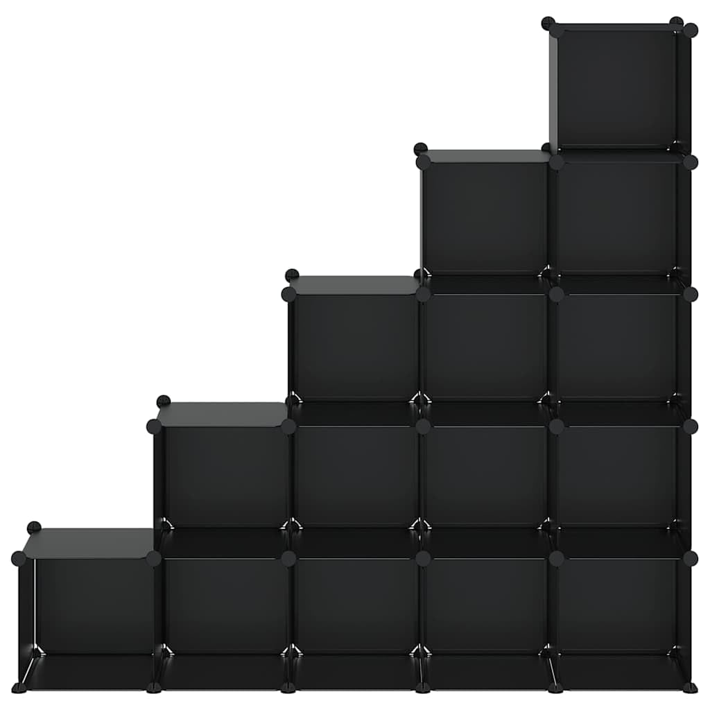 Regalsystem mit 15 Würfeln Schwarz PP Kunststoff, 155x32x153,5 cm, stabiles Stahlrahmen Regal, platzsparend, vielseitig nutzbar für Aufbewahrung, Organizer, Ordnungssystem