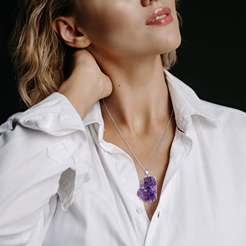 Manifo Amethyst Raw Crystals Stone Necklace Healing Crystal Cluster Druzy Gemstone Pendant Necklaces For Women Silver #TOP1