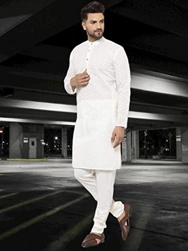 Men's Kurta White Lucknowi Chikankari Kurta Pajama Set Designer Outfit Ethnic Kurta Pajama BY CHAMAN TEXTILE MADE3