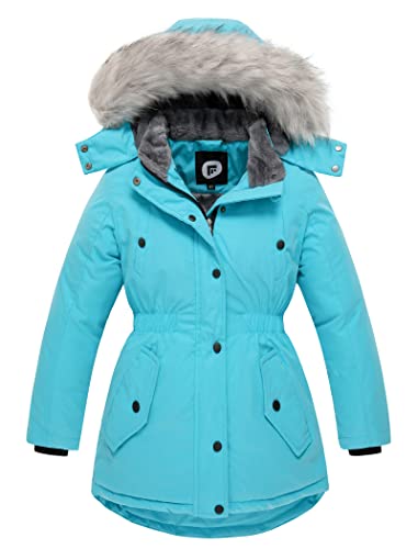 FARVALUE Girls' Long Winter Coats Warm Parka Lined Puffer Jacket Thicken Fleece Hooded Coat with Fur Collar for Girls