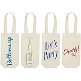 Wine Tote Bags - 4-Pack Wine Carrying Bag Set, Ideal Bottle Gift Bags, Travel Storage Bags, Picnic Wine Accessories, 4 Fun, Unique Designs - 6.5 x 12.2 x 2.8 inches