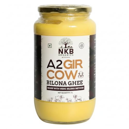 Nkb Organics A2 Gir Cow Bilona Ghee 1 Kg, Pure Desi Ghee, Organic A2 Ghee, Grass Fed Cow Ghee, Vedic Bilona Method, Farm Fresh, Chemical Free, Premium Quality