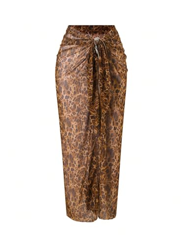 Verdusa Women's Cheetah Sheer Sarong Beach Cover Up Split Thigh Tie Front Wrap Midi Skirts3