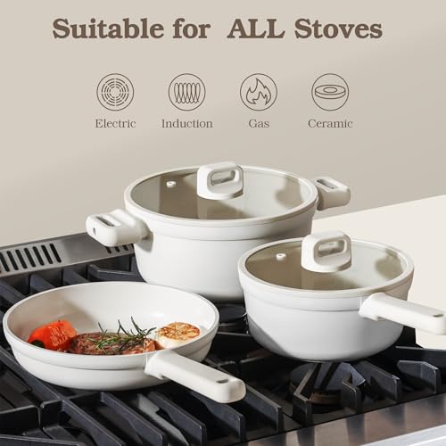 SENSARTE Ceramic Pots and Pans Set Nonstick, 20Pcs Ceramic Cookware Set Non Stick, Non-toxic Healthy Kitchen Cooking Set, Induction Compatible, Dishwasher Safe, PFAS/PTFE/PFOA Free, White by SENSARTE - Image 9