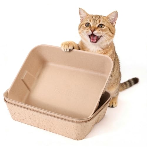 Disposable Litter Boxes for Cats, Durable and Water Resistant, Sustainable Large Disposable Litter Box, Disposable Cat Litter Boxes for Indoor/Travel Use, Standalone or as Liner (Brown, Large 3-Pack)