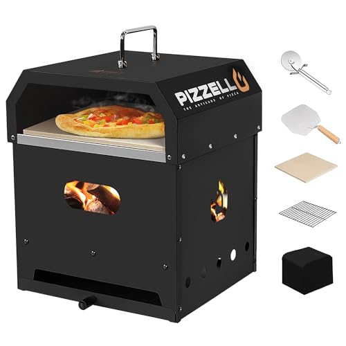 Outvita Wood Fired Outdoor Pizza Oven With Pizza Stone, Peel & Wheels | Adjustable Chimney, Grill Rack & Thermometer