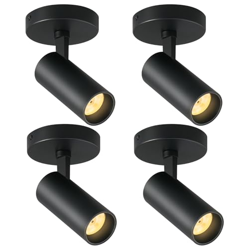 Image of 12W LED Ceiling Spotlights Indoor 5CCT 2700K /3000K /3500K /4000K /6000K Selectable Dimmable spot Lights Indoor CRI90+ Adjustable Flush Mount Lights Fixture 24 Accent Lighting Black 4 Packs