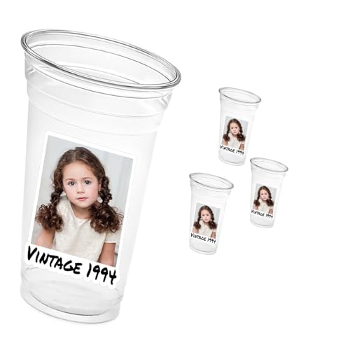 Vasos personalizados de 16 onzas – Juego de 12 vasos divertidos para fiestas de cumpleaños, vasos de fotos, decoraciones de fiesta vintage y regalos