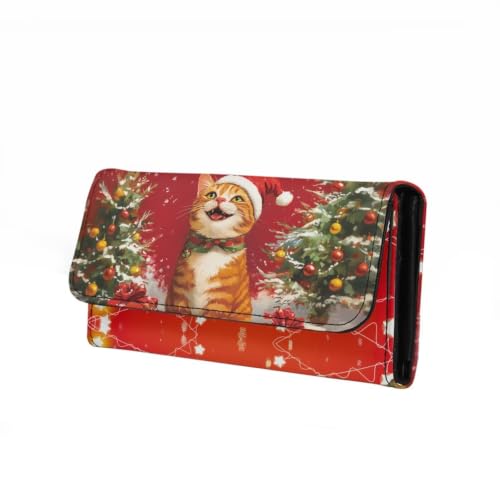 Image of AFPANQZ Leather Wallets for Women Checkbook Wallet with Cit Card Slots | Christmas Cat Print Women's Leather Purse Large Capacity PU Purses with Zipper
