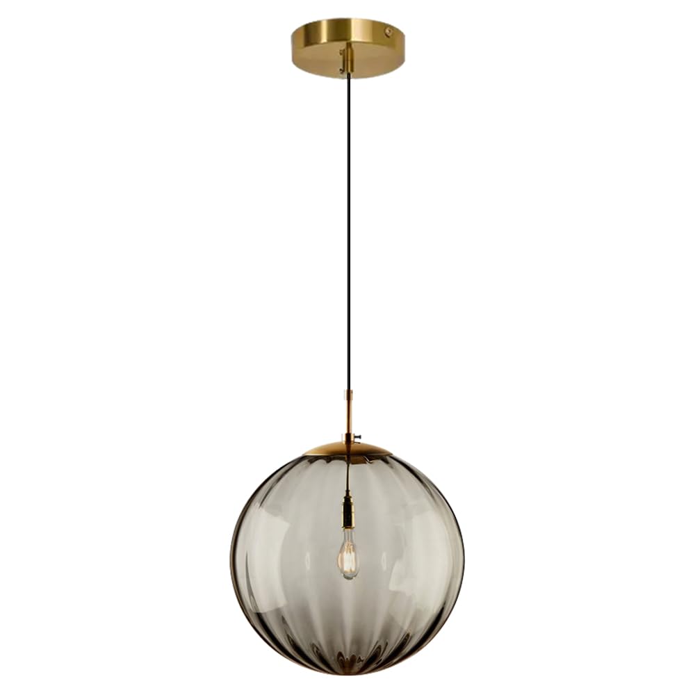 GUOGUOSM Nordic Style E26 Base Hanging Light, Creative Single Head Pendant Lamp, Round Glass Chandelier, Bedroom Kitchen Island Balcony Decorative Lighting Fixtures