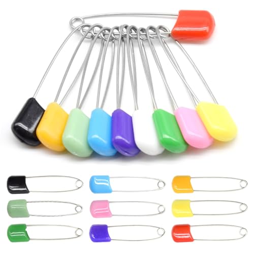 Yosawo 50 Stück Baby Sicherheitsnadeln 2,2 Zoll Edelstahl Windelstifte Windel Stifte mit Verriegeln Verschluss für Kleidung Windeln(D/BZER/Color)