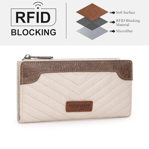Image of Montana West Wrangler Women's Wallet Travel RFID Wallet Womens Slim Bifold Wallets, Card Cases & Money Organizers White Wallets for Women Ladies Female with Smooth Zippers