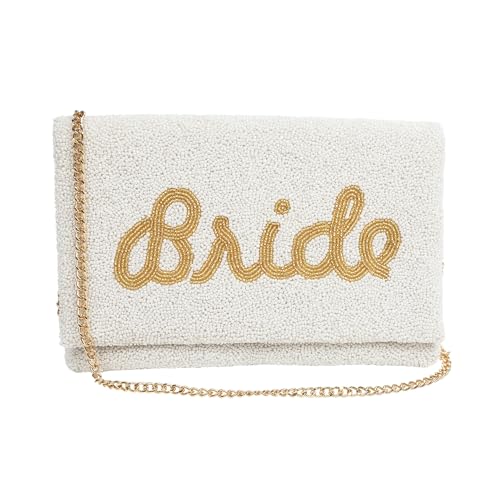 Pretty Robes BRIDE Clutch Purse for Wedding Day & Bachelorette Party Bridal Purse Gift for Bride To Be (Gold)