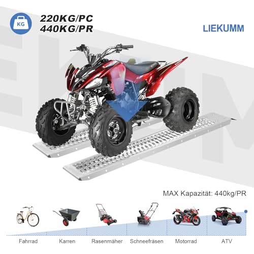 LIEKUMM 2X Auffahrrampe, 440kg Tragkraft Stahl Motorrad Rampe, 151 cm Auffahrrampe für Anhänger, Auto, Garage, Elektromotorrad, ATV, Werkstatt, Lager, Laderampe Motorrad