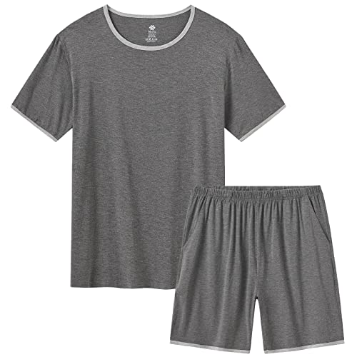 MoFiz Men's Pajamas Set Sleepwear Sleep Shirt and Shorts Pajama Set Lightweight Soft Mens Pjs Lounge Set with Pockets S-3XL