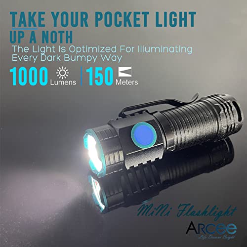 Arcee Rechargeable Flashlight, Compact Edc Led Flashlight With Clip, 1000 Lm Bright Powerful Torch For Camping Accessories, Hiking, Emergency, Hurricane, Fishing, Power Outage (1 Pack Small) #TOP5