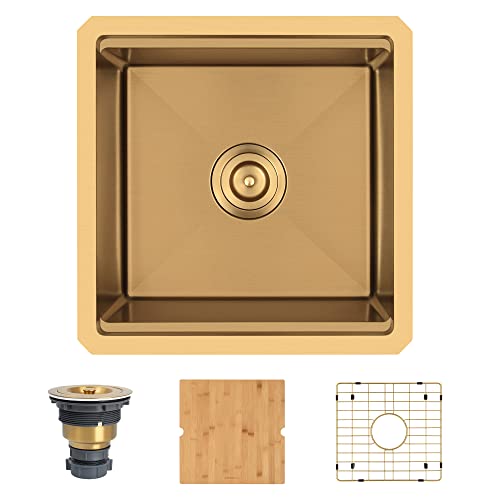 Image of Gold Bar Sink 17 inch X 17 inch,16 Gauge Stainless Steel Undermount Bar & Prep Sinks,Small Bar Sink /RV Sink /Camping Van Sink (Gold, 17 X 17 inch)