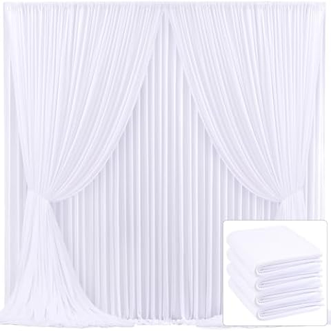 4 Panels White Backdrop Curtain for Parties Wedding Wrinkle Free 20ft x 10ft Backdrop Drapes for Baby Shower Gender Reveal Birthday Photo Photography Polyester Fabric Background Decoration Cover