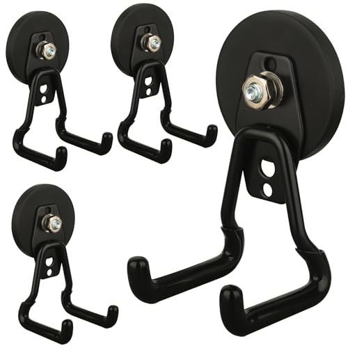 Image of MUTUACTOR Upgraded Strong Magnetic Hooks Heavy Duty,4-Pack Unique Mounting Magnet with Hook,20lbs Durable Storage Magnet Hook for Storing Cordless Impact Drivers Trailer Cord Garage Tools