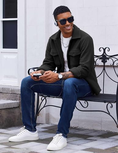 COOFANDY Men's Polar Fleece Shirt Jacket Long Sleeve Casual Button Down Shirts Shacket with Pockets2