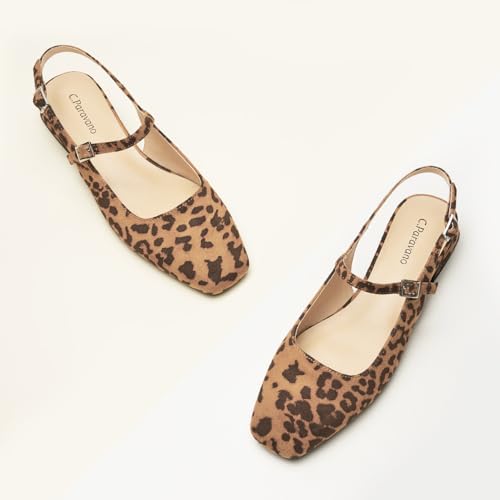 C.Paravano Women's Slingback Flats | Square Toe Slingback Flats for Women | Block Heel Sandals3
