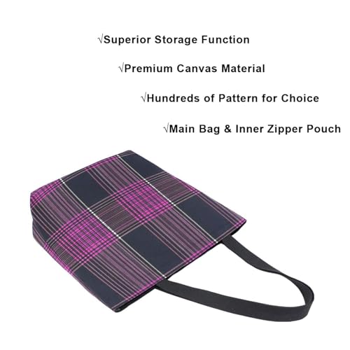 Extra Large Shoulder Tote Bag for Beach Travel Weekender Gym Magenta Black Plaid Pattern Reusable Grocery Canvas Shopping Bag4