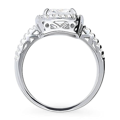 BERRICLE Sterling Silver Halo Wedding Engagement Rings Cushion Cut Cubic Zirconia CZ Promise Ring for Women, Rhodium Plated4