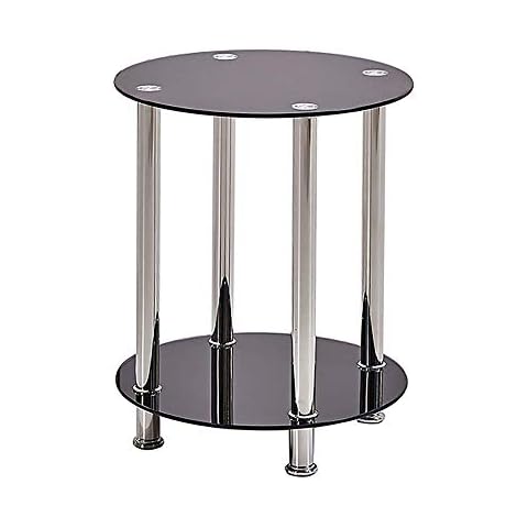 BOJU Small Sofa Side Table Round Black Glass with Chrome Legs, Living Room 2 Tires Little Coffee Table End Table Tea Snack Table with Storage for Couch Bedroom Balcony Cover