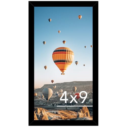 Image of JCJMY 4x9 Picture Frame Black for Wall Hanging or Tabletop, Wall Mounting Horizontally or Vertically, 4 x 9 Wall Gallery Poster Photo Frame with Shatter Resistant Plexiglass, Black