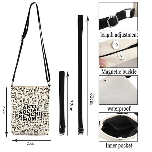 G2TUP Funny Frenchie Dog Lover Gift Anti Social Frenchie Mom Crossbody Bag Frenchie Mama Travel Bag Dog Lover Gift3