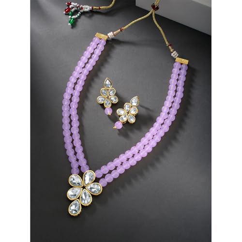 Image of Peora Crystal Faux Pearl Kundan Necklace & Jewellery Set Gift for Women