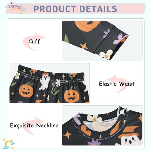 Pajama Sets Long Sleeve Halloween Ghosts Pumpkins Flowers Soft Comfy Sleepwear 2 Piece PJS 3-8T4