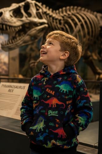 Image of Akyzic Baby Boys Dinosaurs Hoodie Boys Shark Pullover with Pocket Kids Truck Warm Sweatshirt Sweater